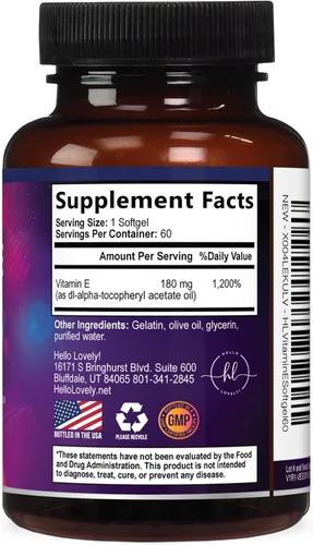 Vista 9 de Vitamina E - 180 mg por porción - Potente suplemento de apoyo para el cabello y la piel - Dl-Alpha VitaminE Apoyo a la salud inmune