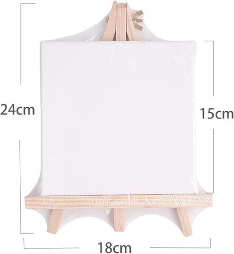 Vista 6 de Mini lienzo de 6 x 6 pulgadas y caballete de trípode de madera de 7 x 9 pulgadas para pintar y dibujar manualidades, paquete de 2