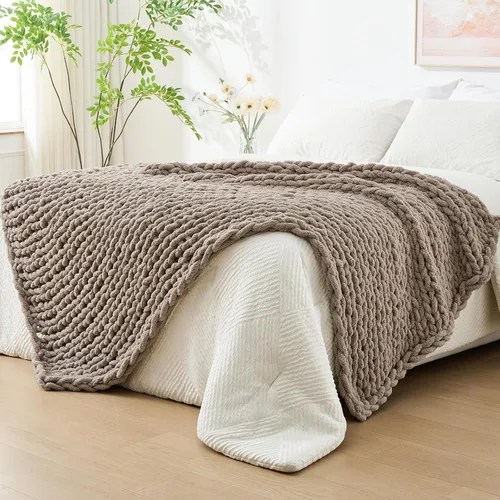 Vista 18 de Bigacogo - Cobija de punto grueso de 40 x 40 pulgadas, de felpilla, 100% tejida a mano, cobija pequeña de punto trenzado suave y grueso, con nudo