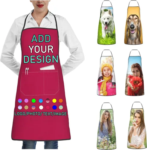 Vista 8 de Delantal personalizado con 2 bolsillos, personalizable con nombre, texto, logotipo, foto, cocina, horneado, delantal de cocina para mujeres y hombres