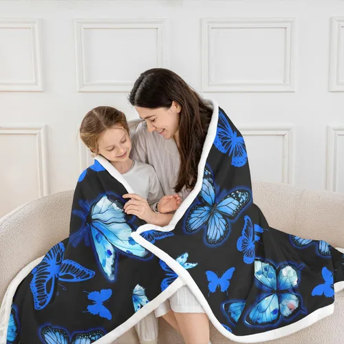 Vista 5 de Feelyou Butterfly Throw Blanket Butterflies Print Soft Fleece Sherpa Cozy Fuzzy Plush Warm Glitter Colorful Fuzzy Plush Throw Animal 40"x50" for Bed