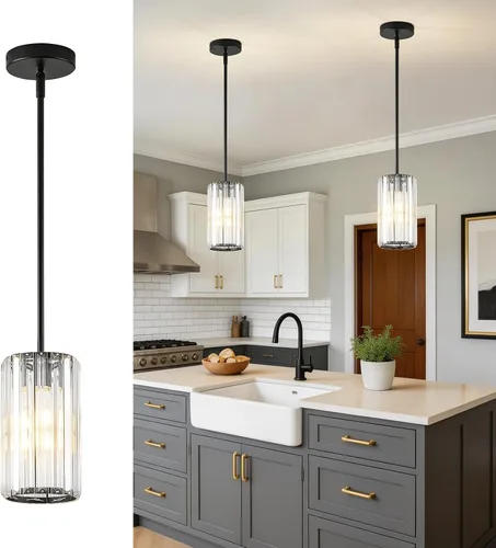 Vista 9 de 1 Pack Crystal Pendant Lights Kitchen Island,Modern Gold Pendant Light Fixtures,Adjustable Hanging Lighting for Kitchen Island Dining Room Bar Foyer