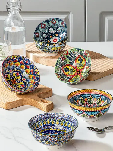 Vista 5 de HENXFEN LEAD Boho Ceramic Dessert & Snack Bowls Set of 6, 10 oz