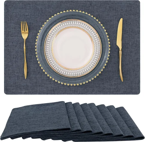 Vista 11 de homing - Juego de 4 manteles individuales de algodón y lino, manteles de tela lavables para mesa de comedor de estilo rústico para interiores y Negro