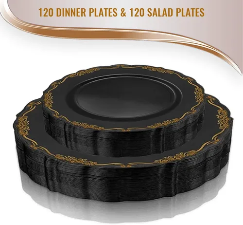 Vista 5 de Elegantes platos de plástico desechables, platos llanos de plástico, platos desechables para fiestas, platos de plástico desechables, platos