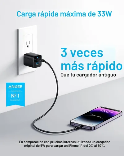 Vista 2 de Anker Bloque de cargador USB C, cargador compacto de 2 puertos de 33 W con enchufe plegable para iPhone serie 17/16, Galaxy y más