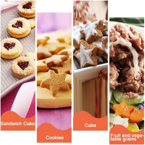 Vista 3 de Juego de 3 moldes para cortar verduras y frutas, mini pastel, moldes de acero inoxidable para galletas con mango de madera, cortador de galletas