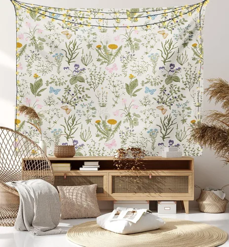Vista 113 de Ambesonne Tapiz bohemio, diseño floral de bruja, luna y mariposa con adornos de mandala, decoración de tela para colgar en la pared para dormitorio
