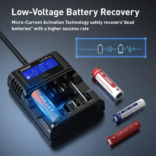 Vista 5 de XTAR L4 Pro Cargador de Batería para AA AAA, Pantalla LCD, Carga Independiente de 4 Ranuras, Compatible con Baterías Recargables de 1.2V Ni-MH