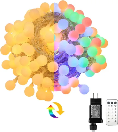 Vista 7 de Cadena de luces de globo de 49.2 pies, 100 luces LED, enchufe de luces de hadas de cristal con temporizador remoto, 8 modos, luces colgantes