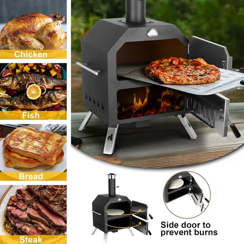 Vista 2 de Horno de pizza de 12’’ para exteriores Horno de pizza de leña Horno de patio portátil Incluye piedra para pizza, piel de pizza, patas plegables