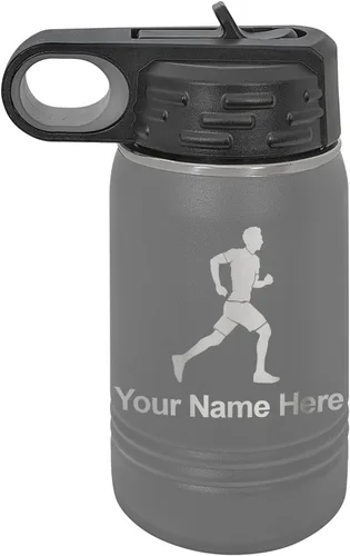 Vista 70 de LaserGram Botella de agua personalizada, Running Man, acero inoxidable de doble pared aislada al vacío con popote superior, regalo grabado