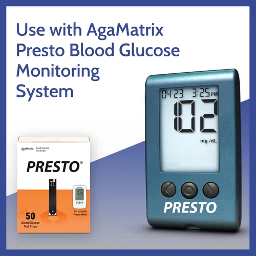 Vista 4 de AgaMatrix Presto - Tiras reactivas, 50 unidades (paquete de 1) Uso con monitor de glucosa en sangre AgaMatrix Presto No para usar con otros