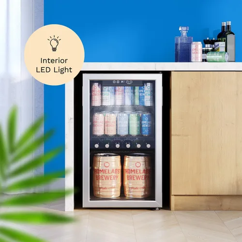 Vista 5 de hOmeLabs Refrigerador y enfriador de bebidas - Mini refrigerador de 120 latas con puerta de vidrio para soda, cerveza o vino - Pequeña máquina