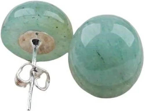 Vista 9 de Natural Gemstone Studs - Real Jade Jewelry for Women - Sage Light Green Stone Earrings - Hypoallergenic - Ball Earring Post Small 6mm, 8mm - Lapis