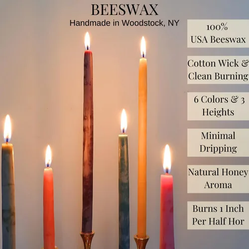 Vista 3 de Candlestock Velas cónicas de cera de abejas – 1/2 pulgada de diámetro, cera de abeja pura 100% natural de Estados Unidos, mecha de algodón, sin
