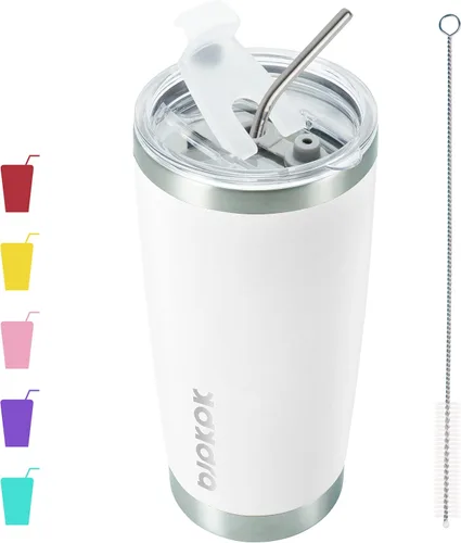 Vista 40 de BJPKPK Vaso térmico negro con tapa y pajita, de acero inoxidable, de 20 onzas, para café Pintura de caucho negro