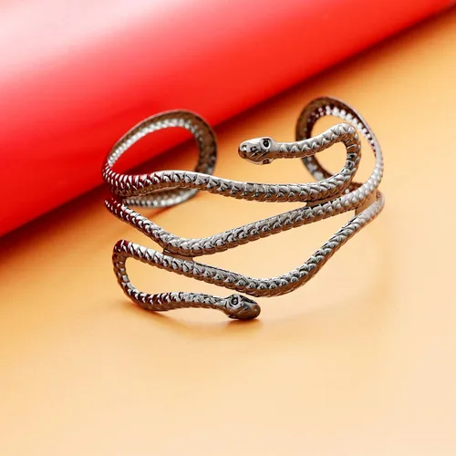 Vista 6 de RechicGu - Elegante brazalete abierto egipcio, brazalete de brazo, pulsera, ajorca, de Cleopatra con serpiente enrollada