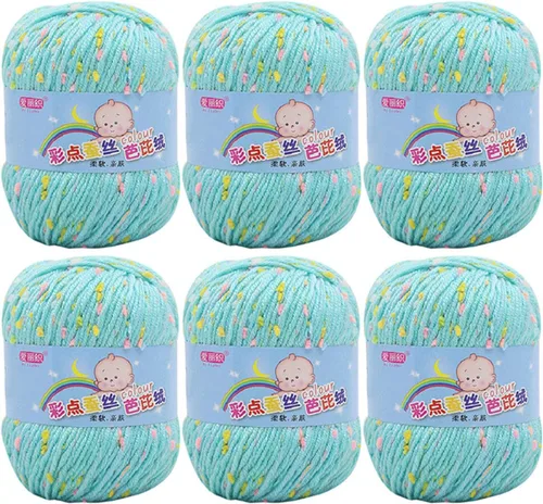 Vista 14 de Paquete de 6 hilos de ganchillo de algodón colorido para tejer suéter súper suave para mantas de bebé y ropa, sombrero, bufanda, 10.58 oz