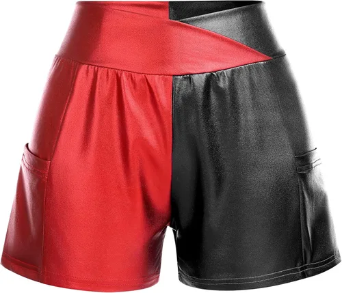 Vista 5 de Pantalones cortos de baile brillantes para mujer con frente en V cintura alta para yoga gimnasio fiesta de rave pantalones cortos con bolsillos