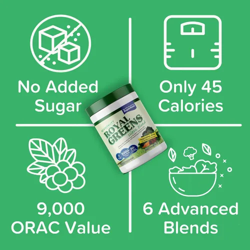 Vista 3 de New Vitality Royal Greens Ultra Superfood Polvo vegetal saludable con probióticos, enzimas, antioxidantes, pasto de trigo y verduras, 10.75 onzas