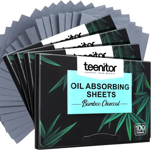 Vista 9 de Teenitor Papel secante de carbón de bambú, 1200 hojas absorbentes de aceite para piel grasa, cara y película de control de aceite
