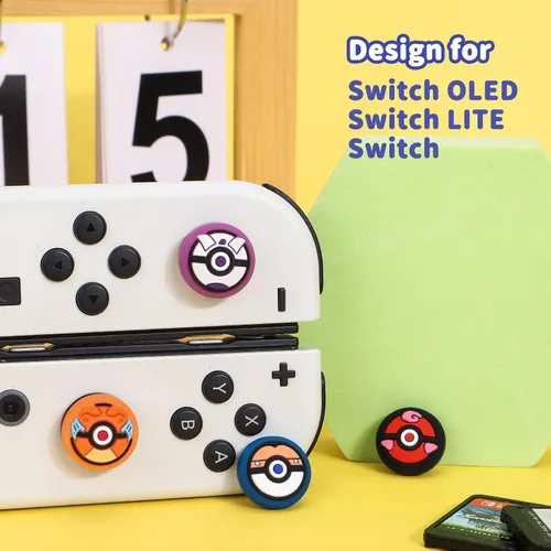 Vista 3 de DLseego PK Balls - 4 tapas de agarre para el pulgar regular NS SwitchSwitch LiteSwitch OLED, Pika Joy Con controlador de joystick cubierta