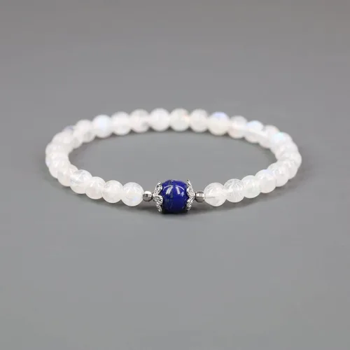 Vista 4 de COAI Pulsera de piedra lunar para mujer y niña, Piedra, Piedra lunar y amazonita