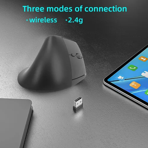 Vista 5 de XUMIUZIY Wireless Vertical Ergonomic Mouse, 2.4G / Bluetooth Vertical Optical Mouse with 6 Buttons, 800/1200/1600 Adjustable DPI, Quiet Clicks, for