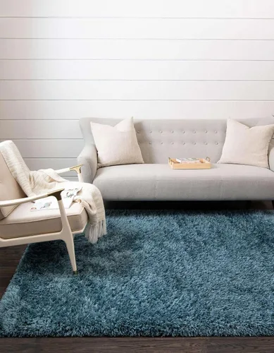 Vista 6 de Rugs.com - Alfombra de la colección Infinity, alfombra de pelo mullido sólida de 2 x 3 pies, color azul Egeo, perfecta para salas de estar