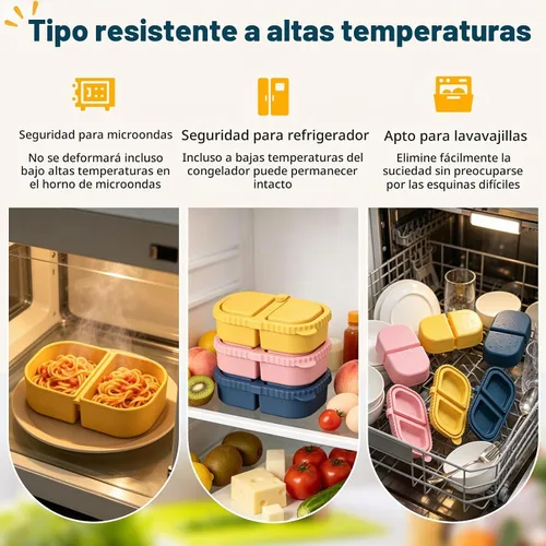 Vista 5 de ICEROYCE - Paquete de 3 recipientes de silicona para niños, lonchera de 2 compartimentos 8 oz Capacity, Leakproof Lid, Food Grade Silicone