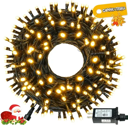 Vista 20 de Luces de cadena navideñas conectables de 240 LED de 88 pies, 13 modos, para interiores y exteriores, cable verde extensible, luces de árbol