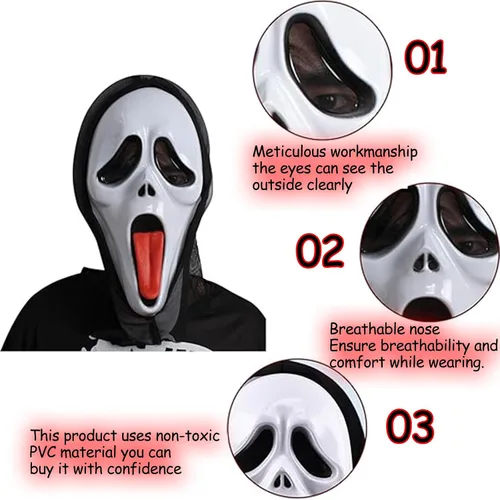 Vista 4 de ADWOA 2 máscaras de fantasma de Halloween, máscara de grito, espeluznante máscara de cara completa, fantasma aterrador, accesorios para Halloween