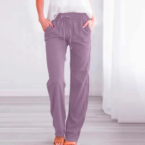 Vista 2 de MOLayys Cotton Pants for Women Loose Fit Summer,Women's Summer Drawstring Waist Wide Leg Loose Cotton Linen Palazzo Pants