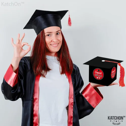 Vista 8 de KatchOn, Cajas de dulces de graduación – enormes, paquete de 25 Caja de regalo de gorra de graduación para decoraciones de graduación rojas