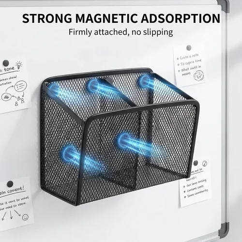 Vista 5 de Neudeco Organizador de estante para casillero, soporte magnético para lápices, cesta de almacenamiento de metal para pizarra blanca, refrigerador
