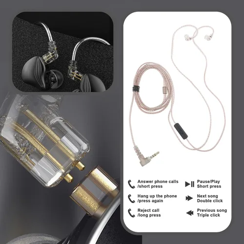 Vista 4 de The Lord of the Tools Cable de repuesto para auriculares C Pin de 0.138 in con micrófono compatible con cable estéreo KZ