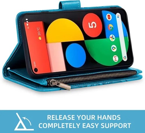 Vista 3 de Asuwish Funda de teléfono para Google Pixel 5 con protector de pantalla de vidrio templado y soporte de tarjeta de crédito de cuero con diseño