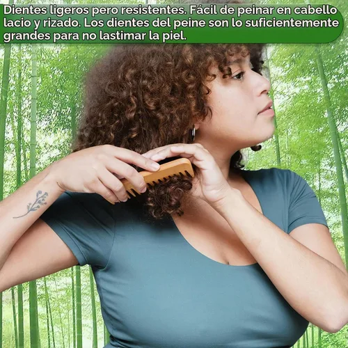 Vista 6 de Juego de peine de bambú para mujer, cepillo desenredante de paleta de madera para cabello grueso, fino, rizado, lacio, ondulado, fino, diente ancho