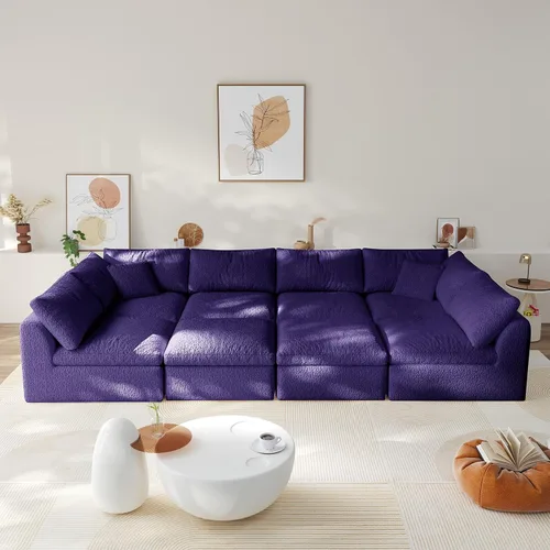 Vista 20 de Sofá modular de nube sin hueso de 108 pulgadas con asiento profundo para sala de estar, sofá en forma de L con otomana, tela de copo de nieve y Negro