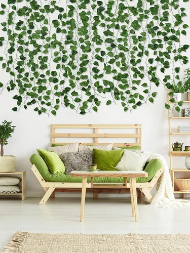 Vista 5 de Kalolary Guirnalda de hiedra artificial de 258 pies, 36 hebras, hojas, vides, plantas, plantas falsas para colgar para boda, lienzo de fondo, arco