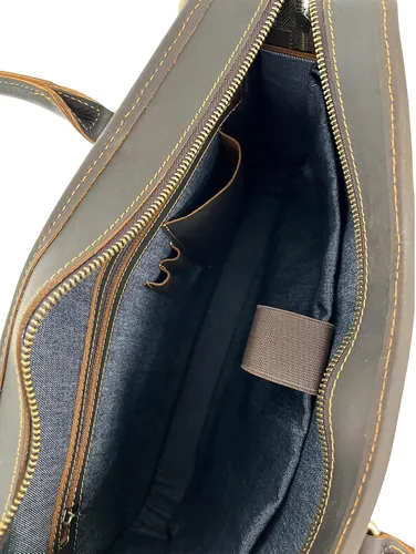 Vista 6 de Maletín delgado para hombre, para viajes, oficina, negocios, bolsa de mensajero de cuero resistente al agua, bolsa para laptop de 15.6 pulgadas