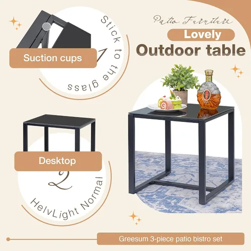 Vista 6 de Greesum Juego de muebles de patio de 3 piezas, juego de conversación de ratán de imitación para todo tipo de clima, juego de mecedora para Negro