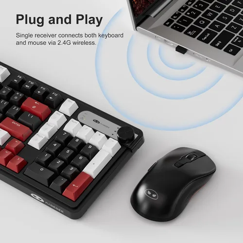 Vista 3 de MageGee V990 Combo de teclado y mouse inalámbricos cremosos, 99 teclas RGB retroiluminado recargable silencioso teclado para juegos, mouse óptico