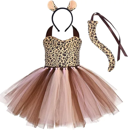Vista 2 de Conjunto de disfraz de animal de tigreleopardocebra con cola de aro para el pelo, disfraz de Halloween