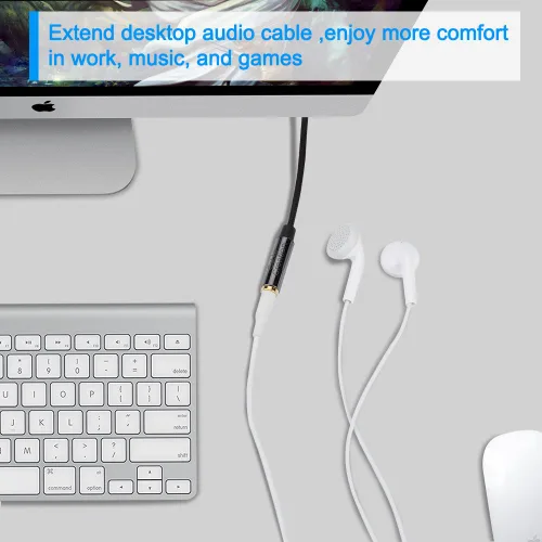 Vista 4 de CableCreation Cable de extensión de auriculares de 3.5mm 1.5 pies/0.45 m, cable estéreo de audio de ángulo recto de 3.5mm con cobre plateado