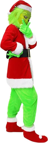 Vista 2 de WANFUY 6PCS Green Big Monster Costume For Adult Kids Deluxe Christmas Santa Costume With Mask Christmas Cosplay Costume