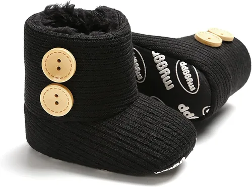 Vista 3 de Nomere Botas de nieve unisex con botones de invierno para bebé, suela suave, antideslizantes, cálidas, zapatos para cuna recién nacidos
