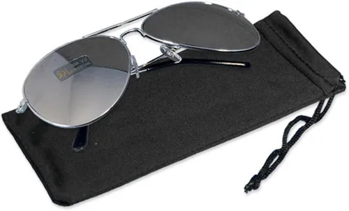 Vista 4 de Gafas de sol con lente de espejo unidireccional, cromadas de aviador, con bolsa de microfibra, plateado