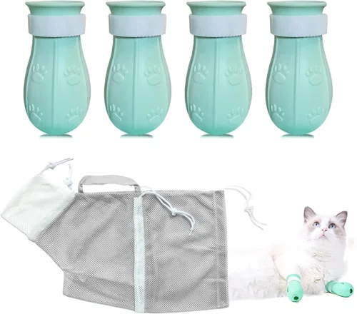 Vista 9 de Zapatos de silicona antiarañazos para gatos y bolsa de baño